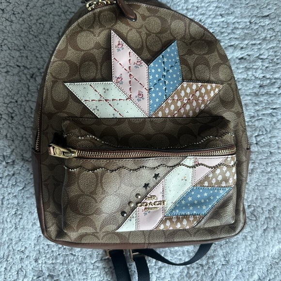 Coach Brown and Multicolor Patchwork Backpack - Picture 3 of 3